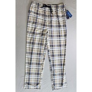 Nautica Men's Fleece Plaid Pajama Pants Sail White M Lightweight Drawstring